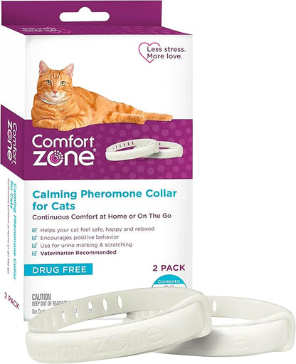 Comfort Zone Cat Calming Collar Savings Pack: 2 30-Day Calming Collars for 60 Days of Calm; Cat Pheromones Help Anxiety, Reduce Stress, Urine Marking, Scratching; Indoor or Outdoor Cats; Long-Lasting