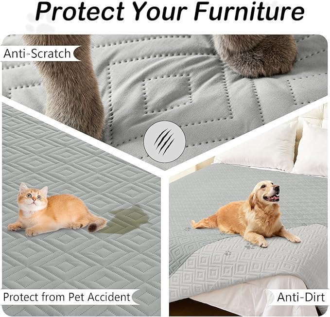 hyha Waterproof Dog Blanket, Soft Pet Bed Blankets, Waterproof Sofa Couch Cover for Dogs Washable, Reversible Pet Couch Covers for Sofa Furniture (68x82 Inch, Grey/Light Grey)