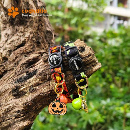 2 Pack Cotton Breakaway cat Collars with Bell,Safety Quick Release Pendant Cute Kitten Collar,Adjustable 20-30cm (Halloween1, 20-30cm)