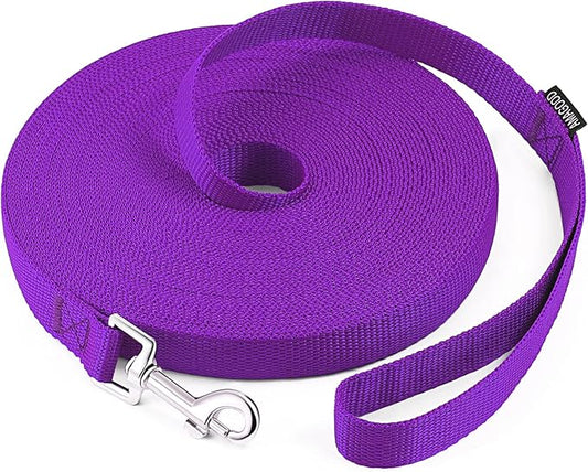 AmaGood Dog/Puppy Obedience Recall Training Long Dog Leash- 20 feet 30 feet 50 feet 15 feet Long Leash for Dogs Training,Recall,Play,Safety,Camping (Purple, 20 Foot (Pack of 1))