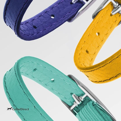 CollarDirect Leather Cat Collar with Removable Bell – Safety Kitten Collar with Elastic Strap (Yellow, 15 - 18 cm)