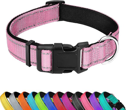 Reflective Dog Collar, Adjustable Soft Neoprene Padded Nylon Pet Collars with Buckle for Extra Large Dogs, Light Pink,XL