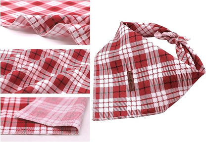 Lionet Paws Christmas Dog Bandana Washable Cotton Handkerchief Scarf Triangle Bandana for Small Medium Large Dogs Red Grid