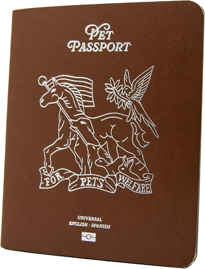 Color Premium PU Leather stitch-sewn Pet Passport Medical Record for Pet Health and Vaccination English + Spanish for Cat, Dog, Puppies and Kittens (Light Brown, Single)