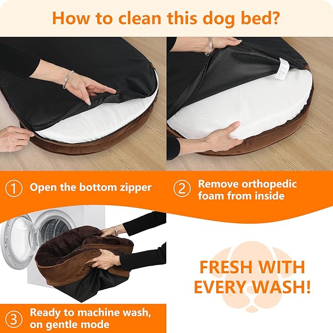 Dwanton Orthopedic Dog Bed for Medium Dogs with Gel Memory Foam, Waterproof Dog Sofa, Washable Pet Bed with Four Sided Bolster Cushion, Removable Cover & Non-Slip Bottom, 28", Brown