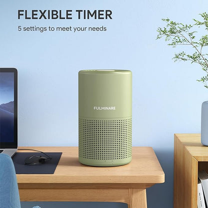 FULMINARE Air Purifiers for Home Bedroom H13 HEPA Air Purifier, 3 Speeds, Timer, 24dB, Small Mini Air Purifier with Night Light, Sage Green