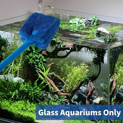 SLSON Aquarium Algae Scraper Double Sided Sponge Brush Cleaner Long Handle Fish Tank Scrubber for Glass Aquariums and Home Kitchen,15.4 inches (1)