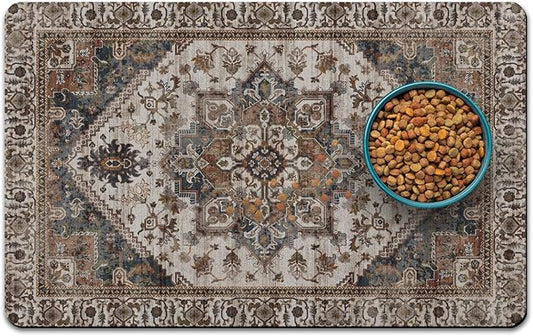 Dog Food Mats for Floors, Absorbent and Quick-Drying Pet Cat Food Mat,Anti-Fouling and Easy-to-Clean Pet Feeding Mat,Dog Bowl Mat for Messy Drinking Water Bowls.12 x20, Bohemia Style