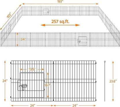 Yaheetech 24 inch 32 Panel Metal Black Heavy Duty Foldable Dog Pen - Outdoor Indoor with Door- Dog Exercise Pen Barrier Kennel Portable Cat Duck Chicken Puppy Fence