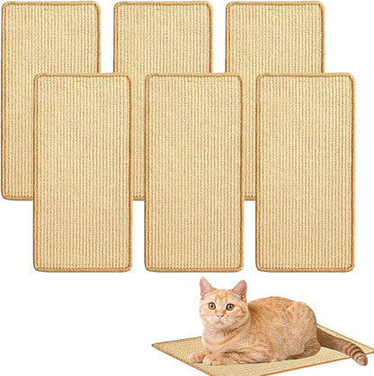6 Pcs Cat Scratcher Mat, Sisal Cat Scratching Pad Scratch Mat for Cat with Adhesive Loop Tape Cat Scratch Pad Rug for Protect Wall Couch Carpet Window Perch (15.7x7.8 Inch)