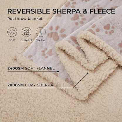 Luciphia Waterproof Pet Blankets Whith Paw Print for Couch Sofa Bed Cover, Liquid Pee Proof Soft Fluffy Dog Blanket Washable, Reversible Furniture Protection Puppy Cat, Khaki, X-Large（85" x 57"）