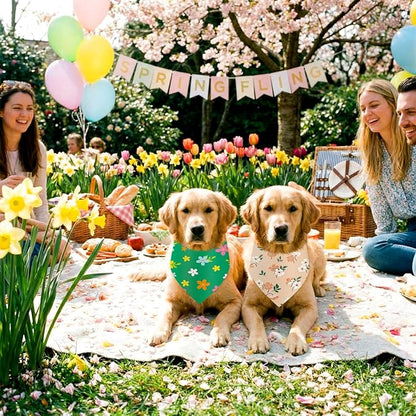 Abbylike 50 Pieces Spring Dog Bandanas Bulk Flower Daisy Sunflower Dog Bandanas for Pets Triangle Kerchief Scarf Bibs for Spring Pets Dogs Party Costume Accessories, 25 Styles (25.6 x 17.7 x 17.7)