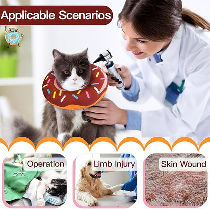 Cat Cone Collar Soft, Cute Cat Donut Collar After Surgery, Adjustable Kitten Recovery Cones to Stop Licking, Lightweight Neck Elizabethan Collars for Cats Kittens (Brown, Large)