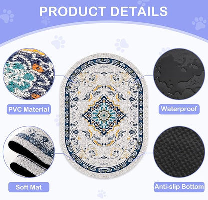 Bienbee Cat Litter Mat, 33" x 22" Large Size Litter Box Mat Rug with Non-Slip Bottom,Urine and Water Proof, Easy to Clean Cat Supplies Essentials for Indoor Kitty Kitten Floor, Blue L