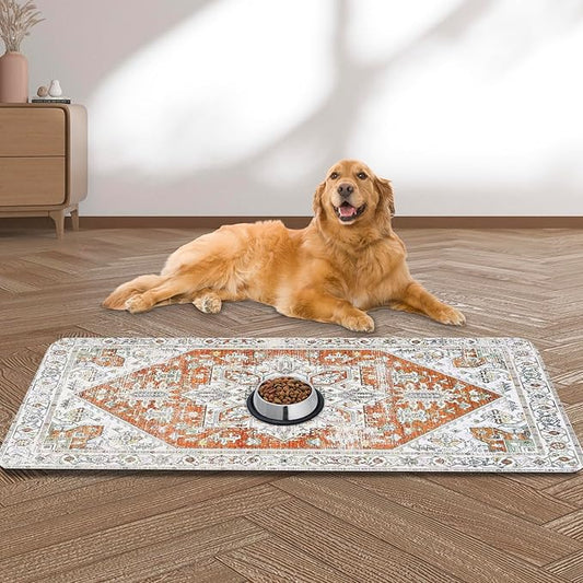 Large Pet Feeding Mat, 39.4"x31.5" Absorbent Quick Dry Dog Mat for Food and Water Bowl, Non Skid Cat Bowl Mat, No Stains Quick Dry for Pet Water Dispenser Pet Supplies for Messy Drinkers