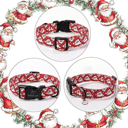 Christmas Dog Collar - Cute Red Santa Christmas Puppy Collar with Safety Buckle, Soft Adjustable Holiday Dog Collars for Small Medium Large Dogs L