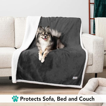 PetAmi Dog Blanket for Medium Large Dogs, Pet Bed Blanket Cat Puppy Kitten, Fleece Furniture Couch Cover Protector Sofa Car, Soft Sherpa Dog Throw Plush Reversible Washable, 40x60 Dark Gray