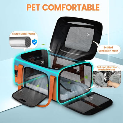 Petskd Top-Expandable Pet Carrier 19x13x9 Inches Southwest Allegiant Airlines Approved, Soft-Sided Carrier for Small Dog Under 12 lbs and Large Cat Under 15 lbs(Blue)