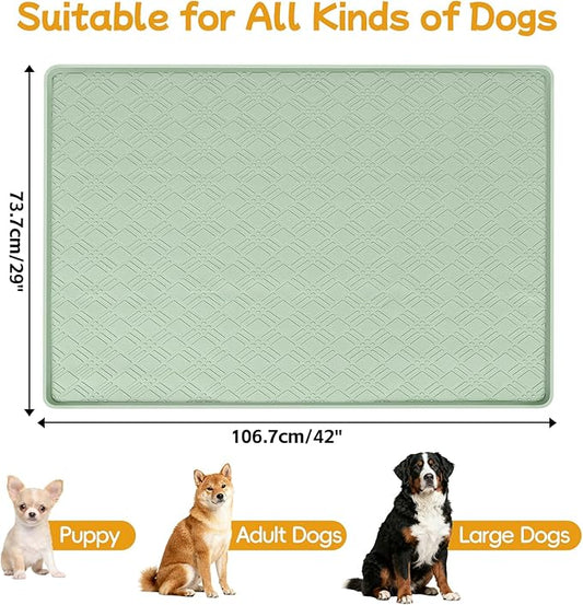 Lanstics Dog Food Mat, 42" x29" Large Silicone Mat Dog Feeding Mat with Raised Edge Non-Slip Pet Feeding Mat for Food and Water Bowl, Easy to Clean, Floor Protection (Light Green)