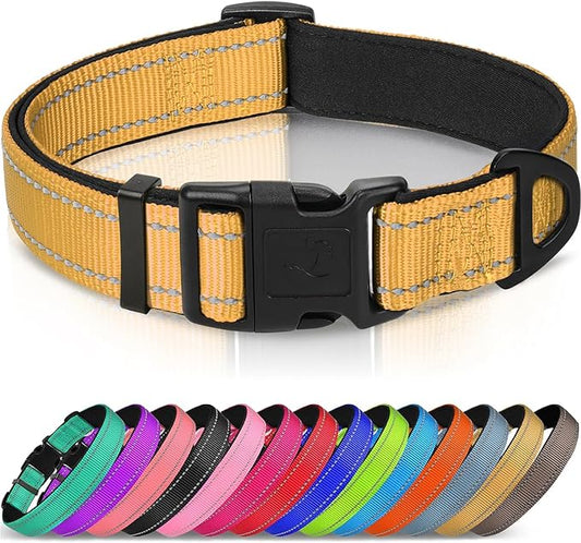 Joytale Reflective Dog Collar, Soft Neoprene Padded, Metal D-Ring, Nylon Pet Collar Adjustable for Small Dogs, Khaki, S