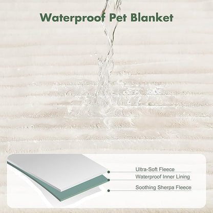 Waterproof Dog Blanket for Couch - Washable Medium Pet Blanket for Furniture Protector, Cozy Fleece Calming Dog Crate Blankets for Indoors & Outdoors, Cream, 40"x50"