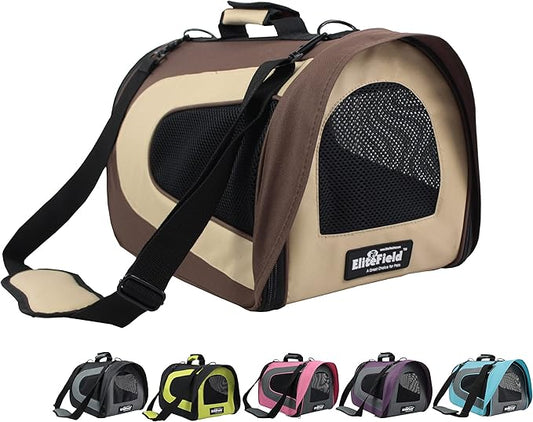 EliteField Deluxe Soft Pet Carrier (3 Year Warranty, Airline Approved), Multiple Sizes and Colors Available (18" L x 10" W x 11" H, Brown+Beige)