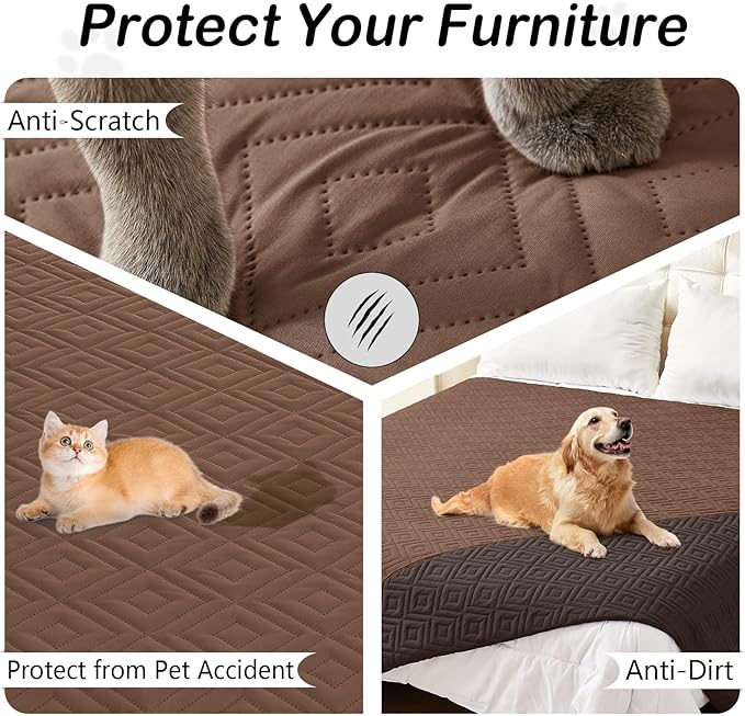 hyha Waterproof Dog Blanket, Soft Pet Bed Blankets, Waterproof Sofa Couch Cover for Dogs Washable, Reversible Pet Couch Covers for Sofa Furniture (68x82 Inch, Brown/Chocolate)