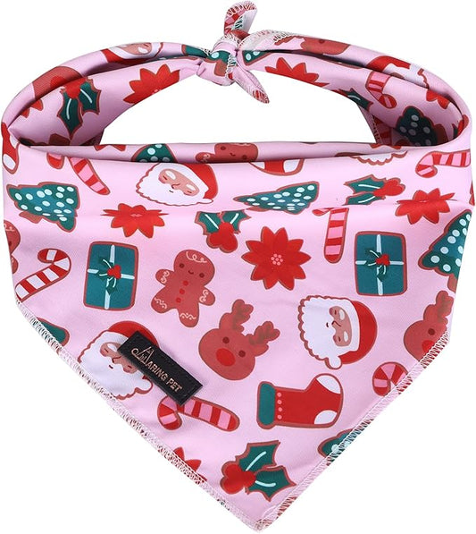 ARING PET Christmas Dog Bandanas, Pink Santa Claus Reindeer Gingerbread Man Christmas Tree Holiday Pet Bandana Scarf Triangle Bibs for Puppy Small Medium Large Boy Girl Dogs Cats-S