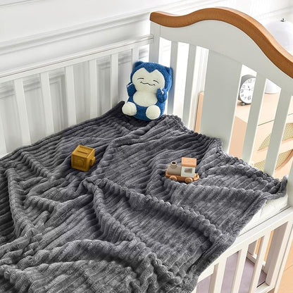 Soft Fleece Baby Blanket Ultra Cozy Grey Baby Blankets for Boys Warm and Lightweight Infant Toddler Newborn Receiving Gift with Reversible Stripes for Crib Stroller, 30x40 Inch, Dark Grey