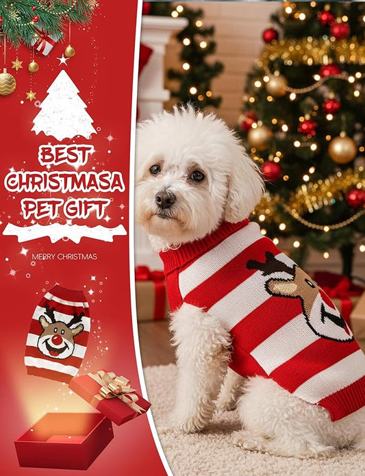 Dog Christmas Sweater, Soft Warm Pet Clothes Coat for Small Medium Large Dogs and Cats Boy Girl, Fall Cozy Holiday Turtleneck Knitting Collar Pullover Pup Outfit Costume for Thanksgiving New Year