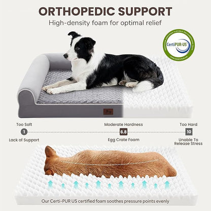Large Dog Beds Large Sized Dogs, Orthopedic XXL XL Dog Bed for Medium Size Dogs, Big Waterproof Couch Sofa with Removable Washable Cover for Pet, Light Grey, 36"*27"*6.5"