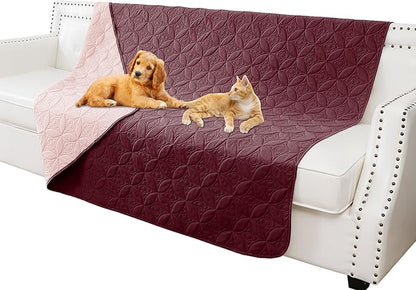 Waterproof Dog Blanket, 52x82 inches Pet Couch Covers for Sofa, Bed Furniture Protector from Dogs Washable and Reversible-Burgundy Red+Pink