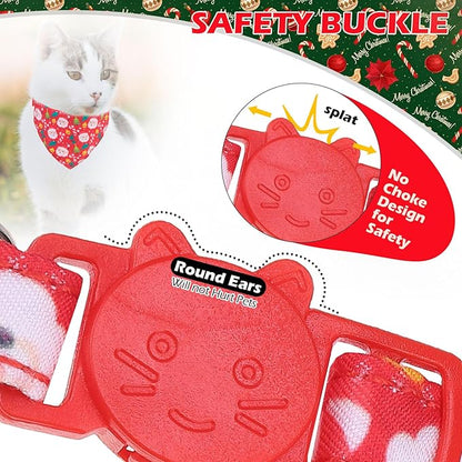 EXPAWLORER Christmas Cat Collar Breakaway with Bells - 2 Pack Cute Holiday Cat Collars Adjustable Xmas Pet Collar with Removable Bow Tie and Bandana, Safety Buckle for Girl Boy Cats Kitten