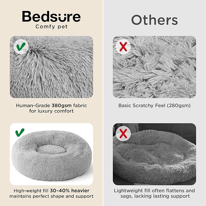 Bedsure Calming Dog Bed for Medium Dogs - Donut Washable Medium Pet Bed, 30 inches Anti-Slip Round Fluffy Plush Faux Fur Cat Bed, Fits up to 45 lbs Pets, Pale Grey