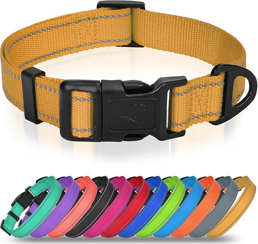 Joytale Large Dog Collar, Reflective and Adjustable Nylon Pet Collar with Quick-Release Buckle for Extra Large Dogs, Khaki, XL