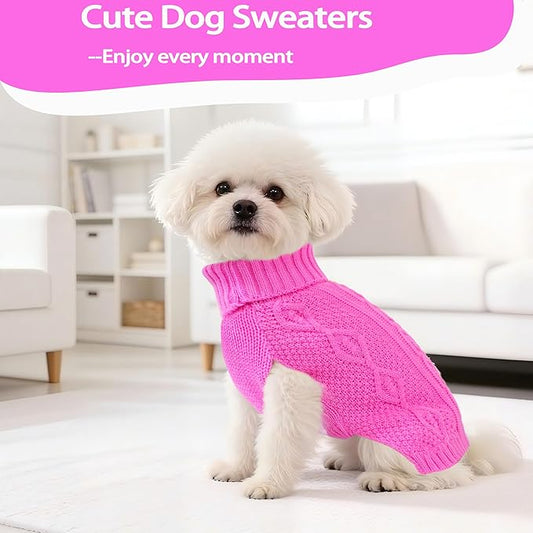 Dog Sweaters Small Dog Clothes Winter Turtleneck Puppy Sweater Warm Pet Cat Sweater Doggy Pullover Outfit with Twisted Design XS~XL(Pink, Medium)