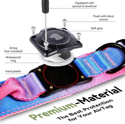 2026 Upgrade Waterproof AirTag Dog Collar, Military Tactical Dog Collar with AirTag Holder, Comfortable Control Handle and Metal Buckle, GPS Dog Collar Holder for Medium to Large Dogs (Snow Cone,L)