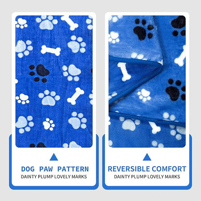 Dog Blanket Paw Bone Pattern 1 Pack 1 Super Soft Warm Flannel Sofa Cover Car Bed Protector, Urine Proof Washable Outdoor Pet Blanket for Puppy Large Dogs & Cats,80"*60" Blue