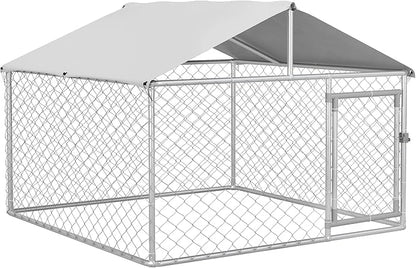 PawHut Outdoor Dog Kennel, Heavy Duty Dog Run Outdoor Fence with Waterproof Cover, Galvanized Chain Link, Secure Lock, for Large Breeds, Chickens, Ducks, 6.5' x 6.5' x 5'