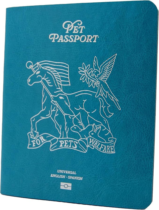 Color Premium PU Leather stitch-sewn Pet Passport Medical Record for Pet Health and Vaccination English + Spanish for Cat, Dog, Puppy and Kitten (Blue, Single)