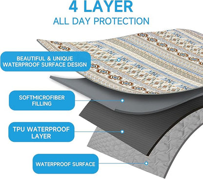 Waterproof Dog Blanket, Bohemian Dog Bed Cover Pet Blanket, Reversible Sofa Couch Cover for Dogs Washable, Protect Furniture Bed Couch Sofa for Puppy Cat (Beige Medallion, 30×70 Inch)