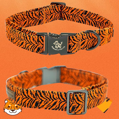 Elegant Little Tail Tiger Print X-Small Puppy Dog Collar, Cotton, Buckle Closure, Distinctive Design