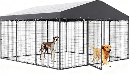 Gotland Dog Kennel Outdoor 10 x10 x6 FT, Dog Cage Outdoor for Medium/Large Dogs with Waterproof Roof Double Secure Locks Ground Spikes, All Weather Heavy Duty Dog Enclosure for Backyard Farm Ranch