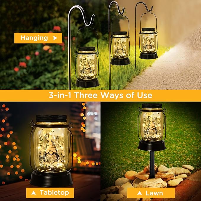 kyoryuger Gnome Gifts for Women/Men Gnome Lovers Solar Lantern Mom Birthday, Mothers Day, Dwarf Solar Funny Garden Decoration Outside for Yard, Patio,Backyard,Porch, Torches