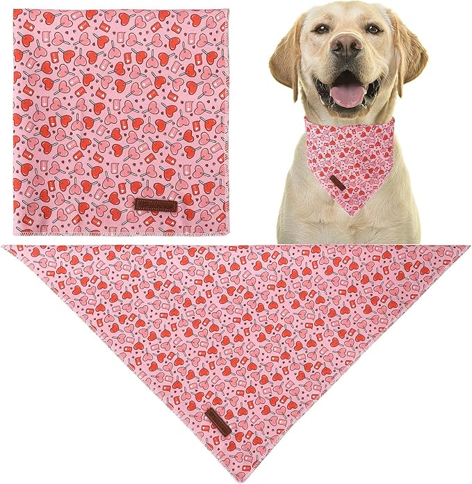 Valentine Dog Bandana, Pink Heart Triangle Bid Scarf for Small Medium Dog, Cotton Pet Kerchief for Girl Boy Dogs or Cats, Red Dog Bandana, Cute Adorable Puppy Bandana