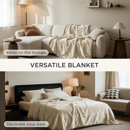gogobunny Waterproof Bed Blanket, Reversible Sherpa Fleece Throw Blanket for Dog Puppy Cat, Furniture Cover Protects Bed Couch Sofa from Liquid Pee and Pet Fur (Cream, 90x108 inches)