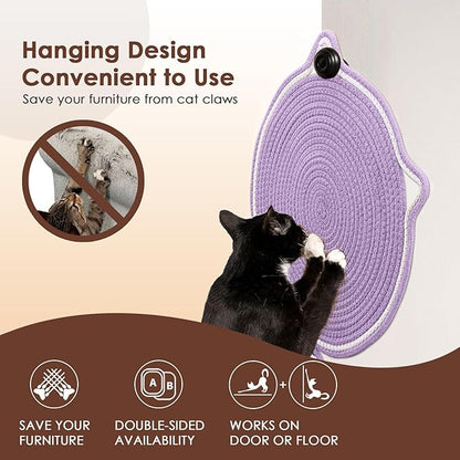 Cat Scratcher Mat, Natural Cotton Rope Cat Scratch Pad, 15.7'' Round Horizontal Floor Cat Scratching Pads for Indoor Cats, Cat Furniture Protector for Wall, Couch, Carpets, Sofas, Purple
