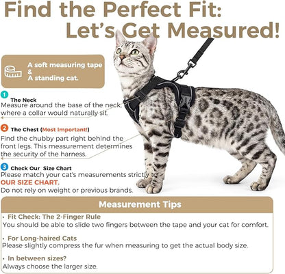 Cat Harness and Leash Set Escape Proof Tactical Large Kitten Harness Emotional Support Cat Vest, Black, L