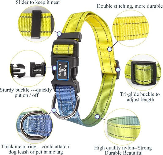 Roses&Poetry Dog Collar for Large Dogs with Gradient Amber, Yellow Reflective Dog Collar Adjustable Large Pet Collars for Small Medium Large Dogs (Amber-L)