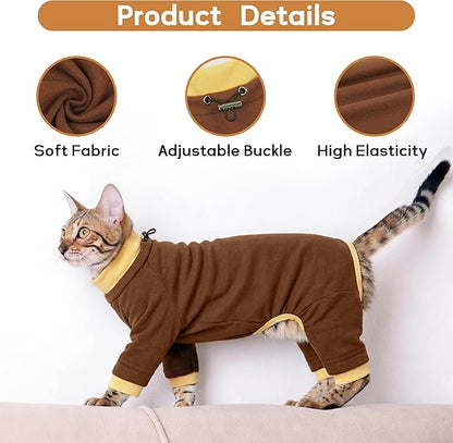 PUMYPOREITY Cat Hair Sticky Sweater, Recovery Suit - Breathable & Lightweight for Post-Surgery Protection, Cat Onsie Prevents Licking Wounds, Brown, 2XL